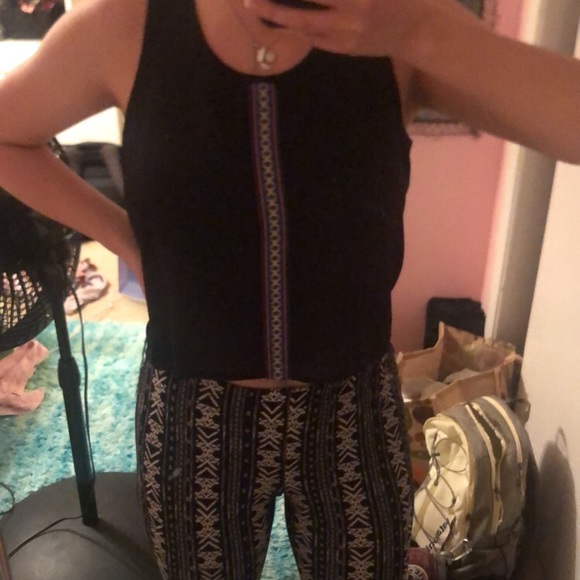 Black chiffon-y crop top w/ detailing in front - Picture 2 of 3